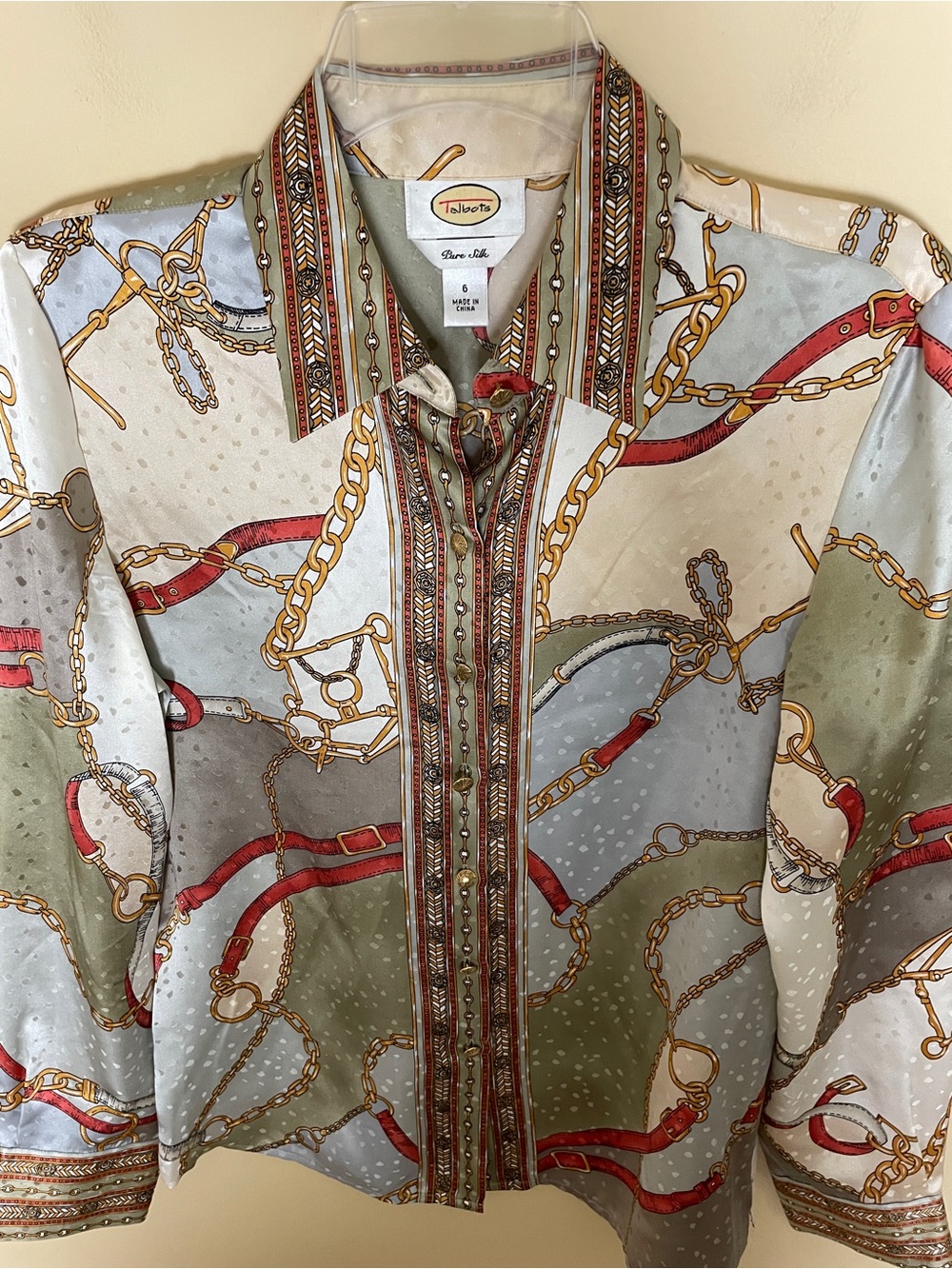 Talbots Silk Top Shirt Blouse Size 6 Equestrian Long Sleeves Button Front Office - Picture 4 of 14